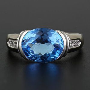 14k White Gold Oval Checkerboard Topaz Diamond Anniversary Ring by Effy